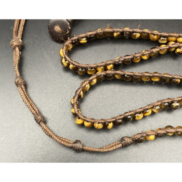 Tiger's Eye Wrap Bracelet Boho Multi Layer 4mm Tribal Beaded 24" Cotton Cord - Picture 4 of 5